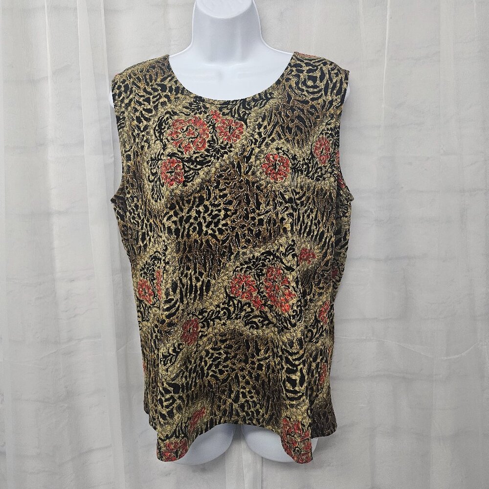 Vintage Tanjay Tank Goth Grunge Metallic Brown Red Floral Whimsigoth M